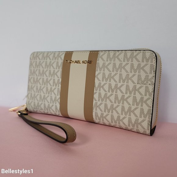 MICHAEL KORS Jet Set Travel Continental Signature Logo Colorblock Stripe Wallet - Picture 5 of 16